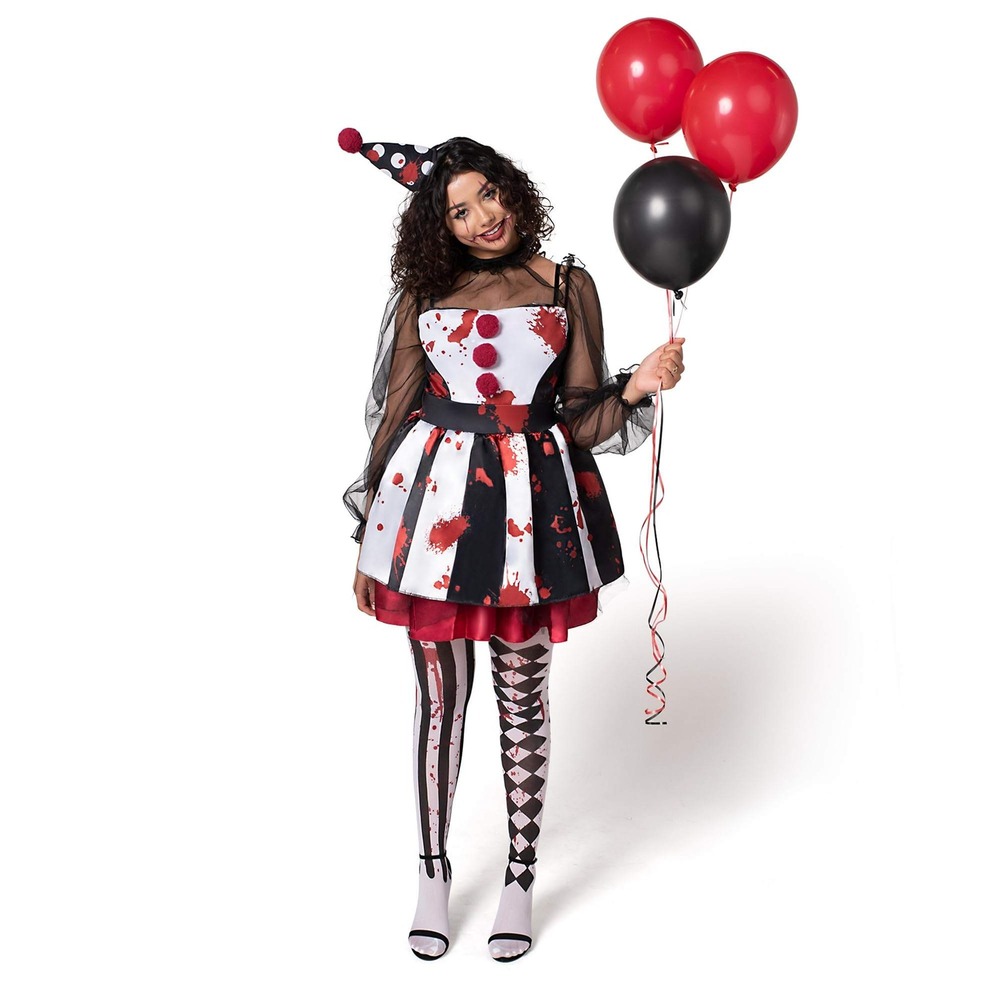 Womens Scary Bloody‎ Clown Halloween Costume Sz L Cosplay Comi-Con Haunted House